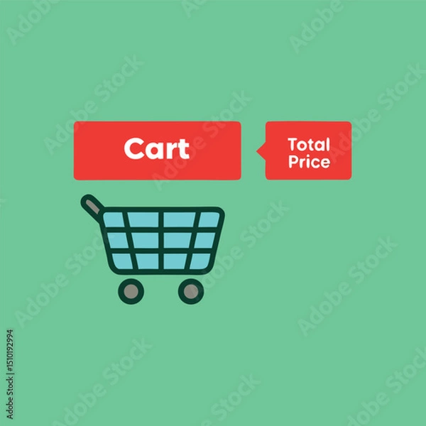 Fototapeta Simple Shopping Cart Icon with Total Price on a Bright Green Background for E commerce Applications