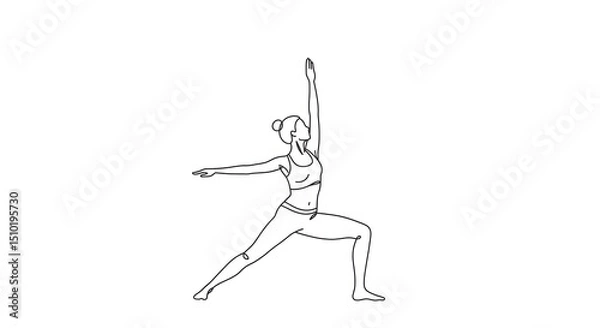 Fototapeta Minimalist Line Drawing of Woman Practicing Yoga in Warrior Pose on White Background