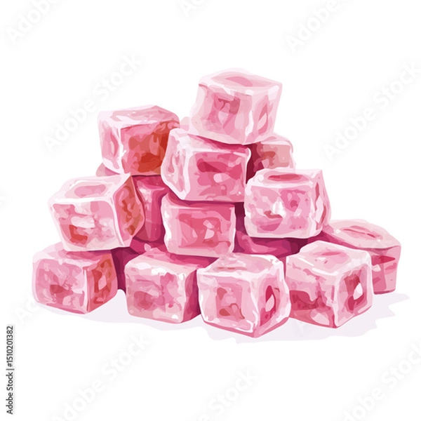Obraz 2D flat Loukoum Turkish Delight vector illustration, isolated on a white background.