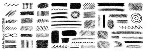 Fototapeta Hand Drawn Pencil Crayon Brush Chalk Texture Line Stroke Element Set Vector Illustration