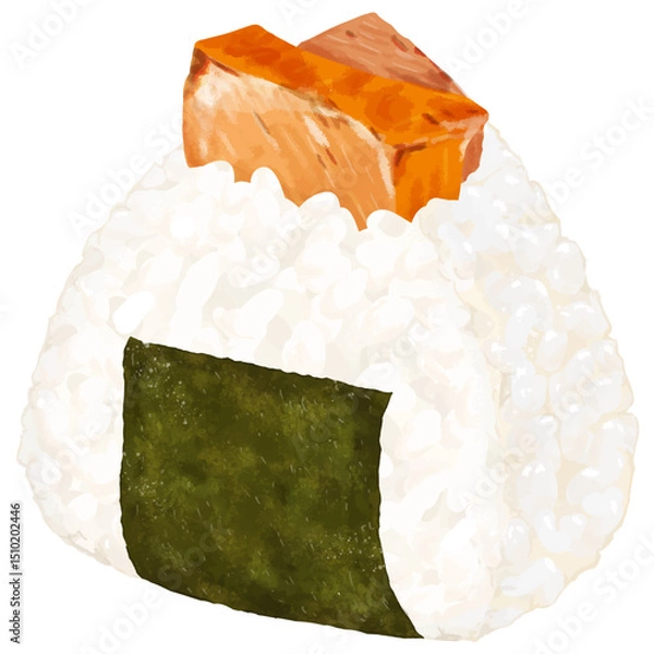 Obraz リアルな焼き鮭入りおにぎりのイラスト