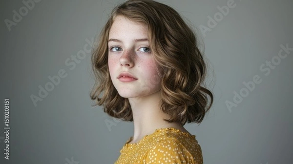 Fototapeta Teen with shoulder-length step cut and bouncy style