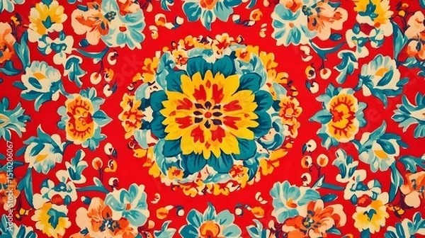 Obraz Vibrant Red Floral Textile Pattern Seamless Repeat Design
