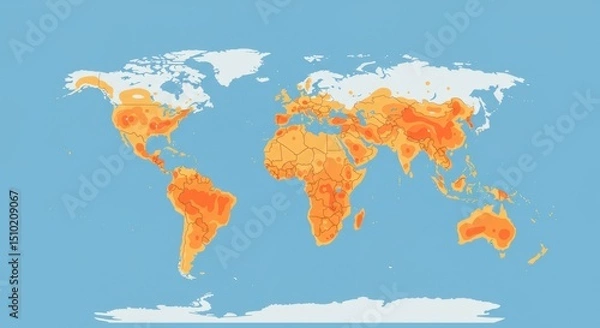 Fototapeta Global Population Density Map: A Visual Representation of Human Distribution Across the Continents