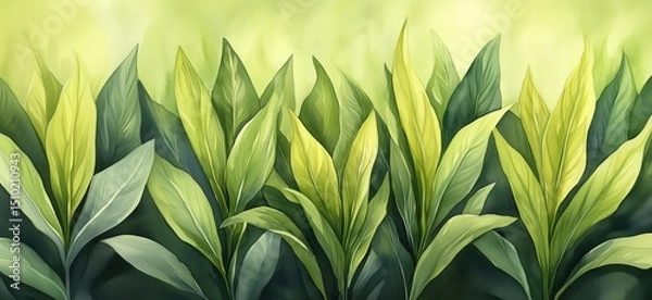 Obraz Vibrant green foliage illustration showcasing various shades of leaves in a lush arrangement