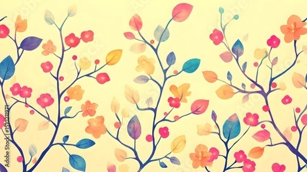 Fototapeta Watercolor Floral Branches Pastel Spring Blossom Pattern