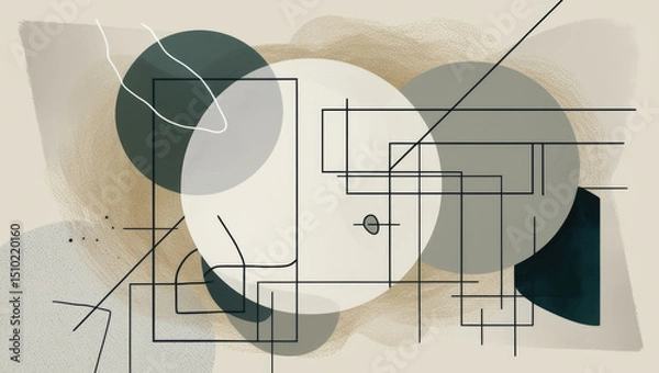 Obraz Contemporary Art Background with Line Drawing and Shapes