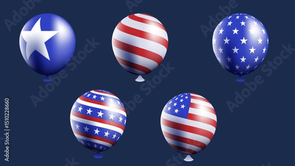 Obraz 3d balloons set with american flag ornament,great for  4th of july banner decoration or other USA event celebration.