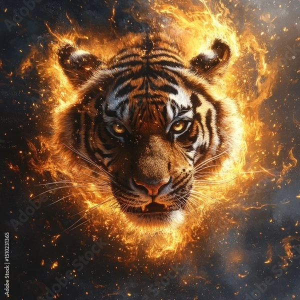 Obraz Fierce tiger head surrounded by flames