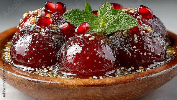Obraz Gulab jamun in a brown bowl, isolated on a white background