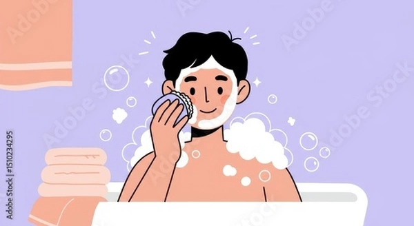 Fototapeta Man Enjoying a Relaxing Bath Time Routine