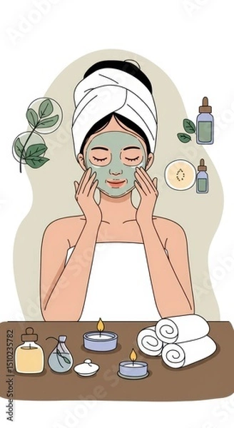 Fototapeta Relaxing Spa Day: Self-Care Routine with Face Mask