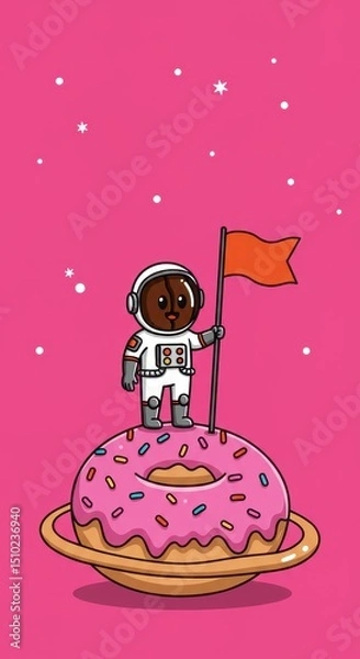 Fototapeta Adorable Astronaut Bean Explores Donut Planet