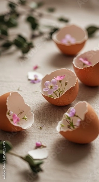 Fototapeta Eggshells and Delicate Spring Blossoms