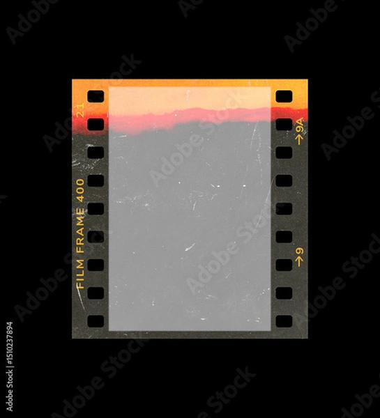 Fototapeta Film frame photo strip high-resolution blank filter. 35mm scan template texture effect. Trendy editable camera roll social stories design. Isolated vintage analog cinema empty scratches mockup.