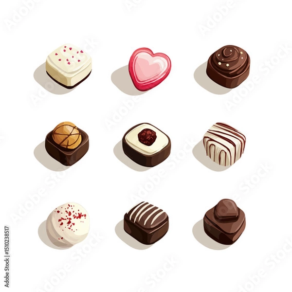 Obraz 2D flat Valentines Day Chocolates vector illustration, isolated on a white background.