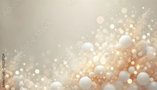 Obraz Elegant widescreen background featuring soft white and gold bokeh lights on a pale cream backdrop. 