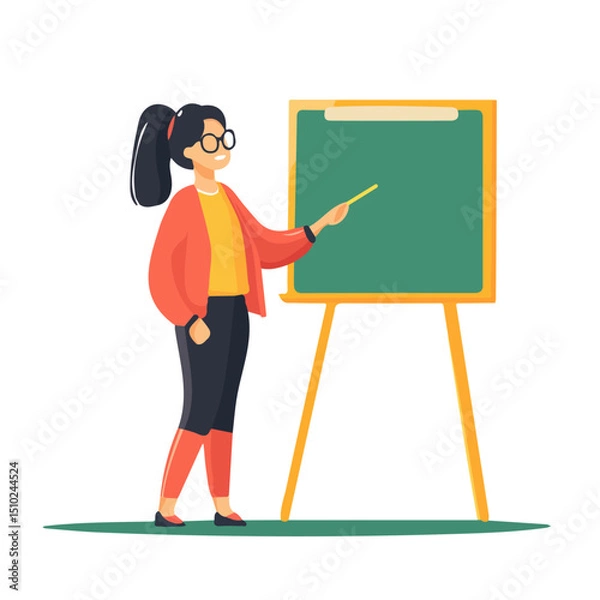 Obraz Teacher With Chalk 2D flat vector illustration, isolated on a white background.