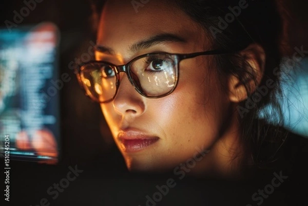Fototapeta Woman looking at a computer monitor
