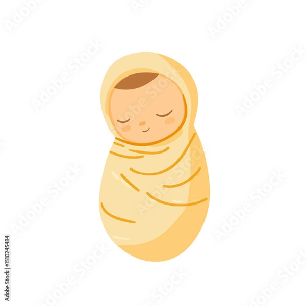 Obraz 2D flat vector illustration of Swaddled Infant, isolated on a white background.