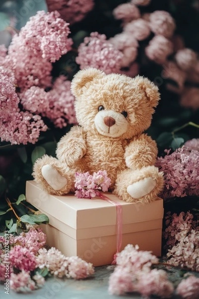 Obraz gift box flowers teddy bear