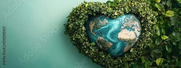 Obraz Heart shaped earth on green grass under sunlight, love and saving the world for the next generation.