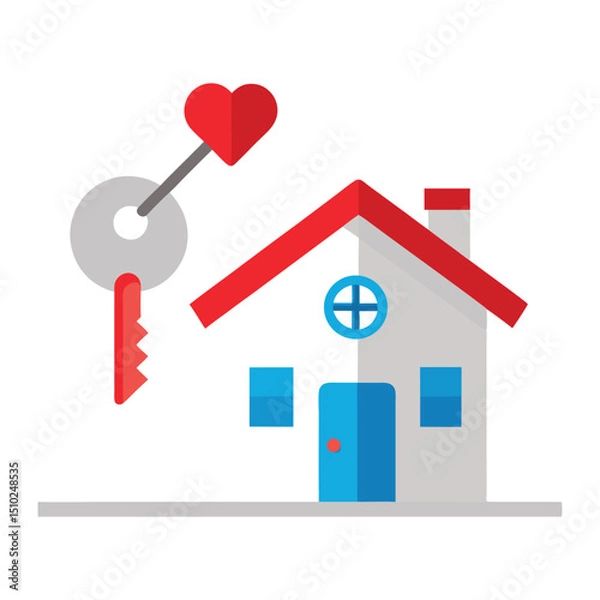 Fototapeta A house key with a heart, symbolizing homeownership.