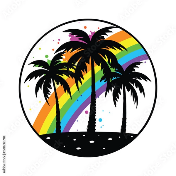 Fototapeta Colorful Rainbow Palm Trees Circle Graphic Design.