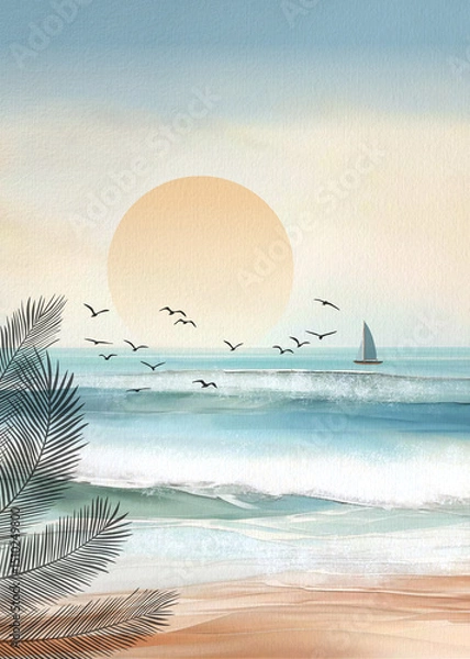 Fototapeta Golden Sunset Over Tranquil Ocean Waves
