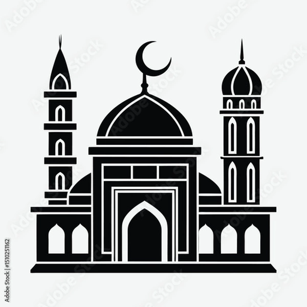 Fototapeta Simple Black Silhouette of a Mosque.