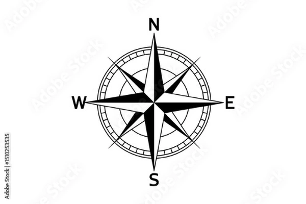 Fototapeta Black and white nautical compass rose illustration