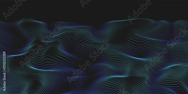 Fototapeta Abstract flowing wavy lines. Digital motion element for modern design. Technology dark background.