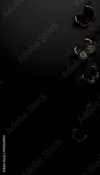 Obraz Butterflies on Dark, Vertical Border with Negative Space