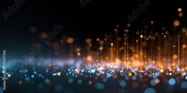 Obraz Glowing abstract background with blue and orange bokeh light particles