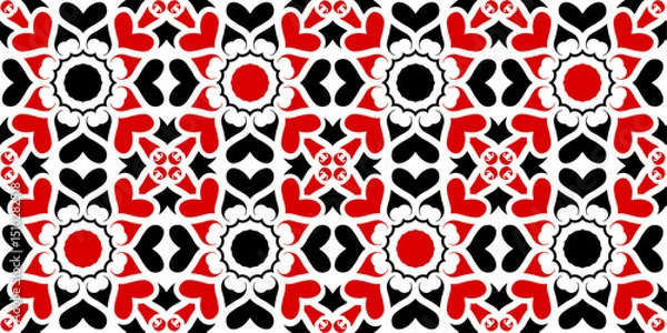 Fototapeta Romantic background valentine's day heart pattern for card design and decoration, Seamless heart pattern design, abstract red and black color pattern, wall decoration, floor decoration.