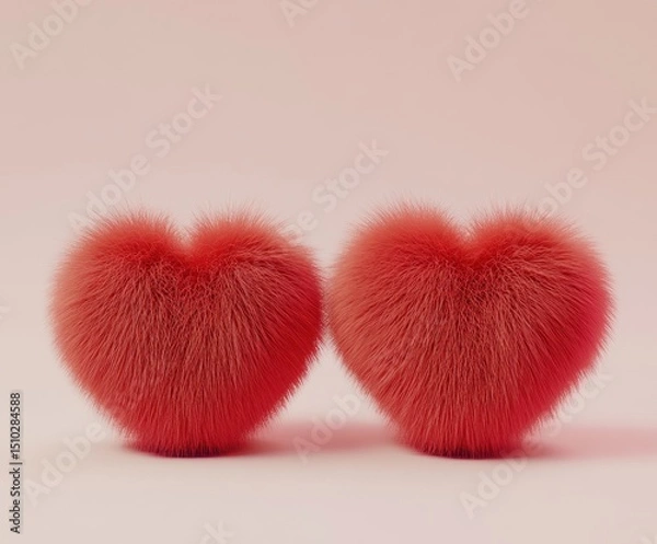 Fototapeta Love in Bloom: Two plush, heart-shaped forms embody love, with soft textures and vibrant hues evoking feelings of warmth, connection, and tenderness.