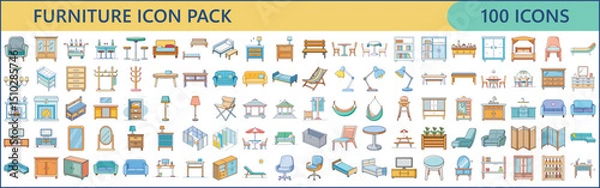 Obraz Collection of 100 furniture icons featuring various styles and household items