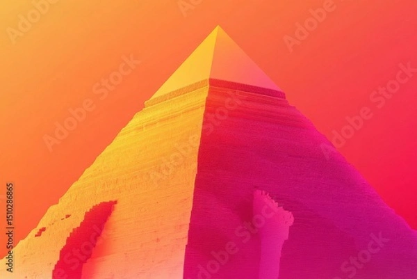 Fototapeta Ancient Pyramid's Glowing Ascent: A magnificent ancient pyramid rises majestically, bathed in a spectrum of warm, glowing colors against the sky, evoking a sense of history.