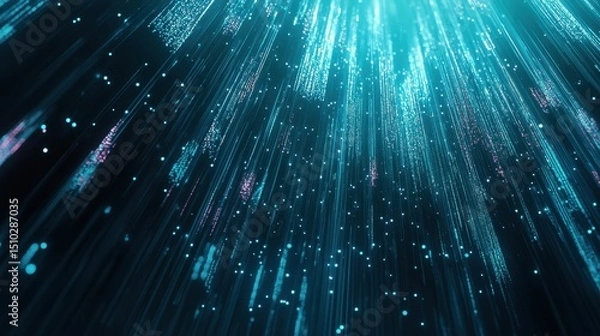 Fototapeta Digital Data Stream: The image displays a mesmerizing representation of digital information coursing through a network, creating a visual symphony of data and connectivity.