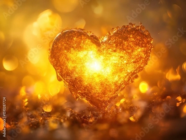 Fototapeta Golden Heart: A radiant, golden heart radiates warmth and affection. Bathed in soft, ethereal light, it embodies love, passion, and the preciousness of connection.