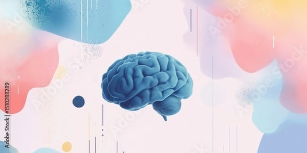Fototapeta Thinking Inside The Box: A dynamic artistic representation of the human brain, illuminated against a backdrop of colorful organic shapes. Reflecting the essence of intellect and imagination.