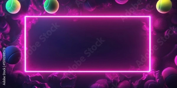 Fototapeta Neon tennis backdrop: A striking neon-lit tennis ball arrangement, the glowing frame creating a modern vibrant sports concept. 