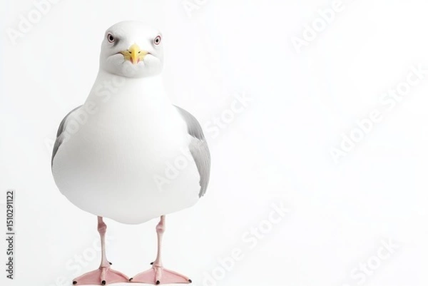 Fototapeta Seagull standing confidently against a light background with bright eyes and distinct feathers in a calm environment