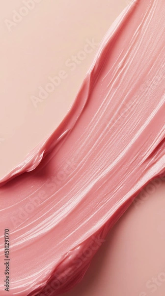 Fototapeta Close-up of smooth pink cosmetic cream or makeup foundation smeared on a soft beige background. Generative AI