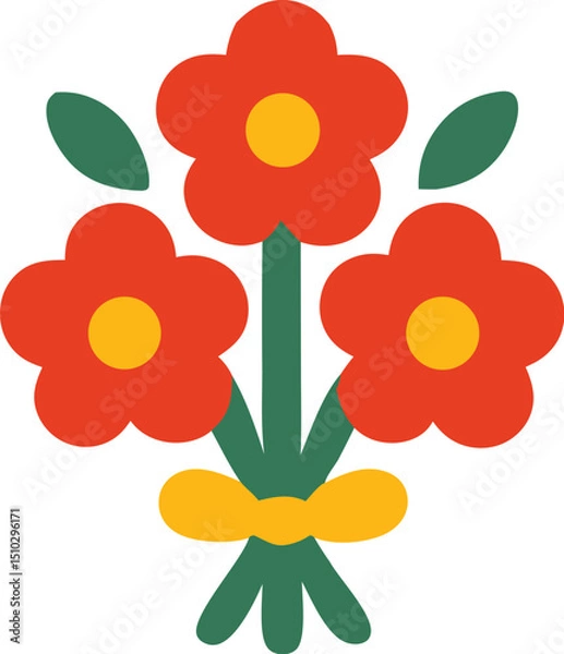 Obraz Bouquet of three red flowers with yellow centers. Ideal for wedding invitations, floral arrangements, greeting cards, or naturethemed design projects