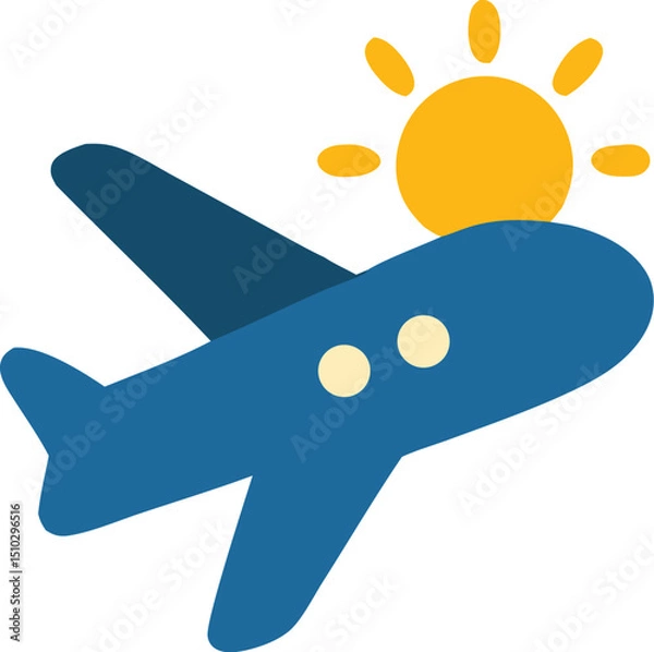 Obraz Blue airplane flying toward a yellow sun suitable for travel brochures, transportation websites, and adventurethemed graphic designs