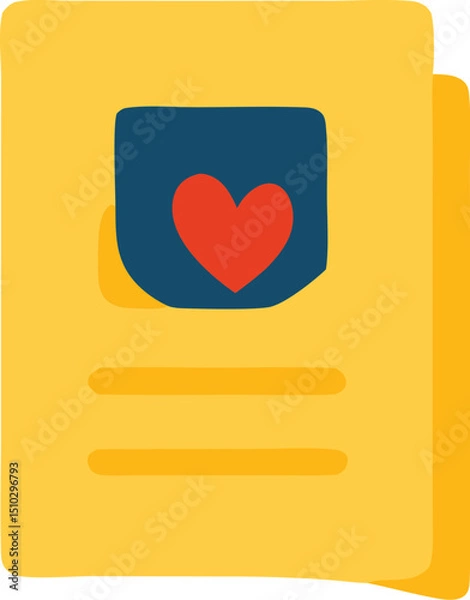 Obraz Yellow card with a blue pocket and a red heart for Valentines Day, love, greeting cards, special occasions, romantic themes