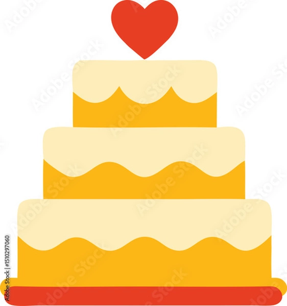 Obraz Threetiered wedding cake with a heart on top suitable for wedding invitations, bridal magazines, bakery websites, social media posts, event planning.