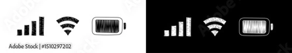 Fototapeta Doodle mobile phone signal, wi-fi and battery icon. Illustration of status bar.