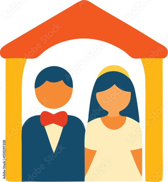 Obraz Wedding ceremony captures the love between a bride and groom, ideal for wedding invitations, cards, blogs, and social media posts